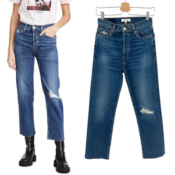 RE/DONE 70s Stove Pipe Jeans Worn True Indigo Blue Denim Size 26 - Picture 1 of 15